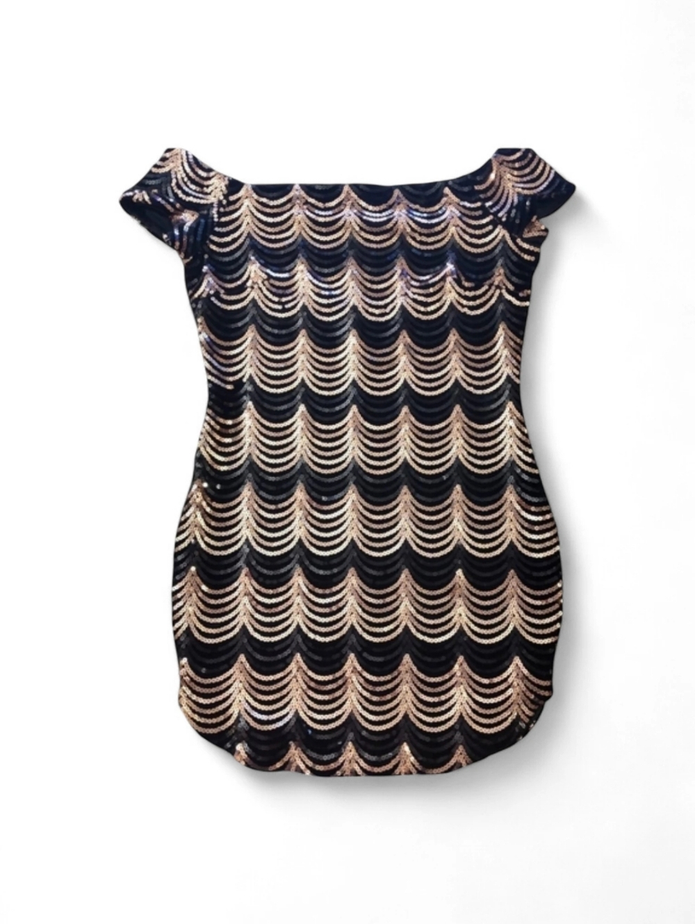 Windsor Black and Gold Sequin Off-Shoulder Mini Dress Women's Size Medium